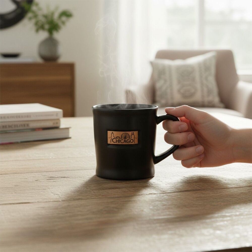 Chicago Skyline Ceramic Coffee Mug Dark Brown Copper Plaque City Souvenir Cup
